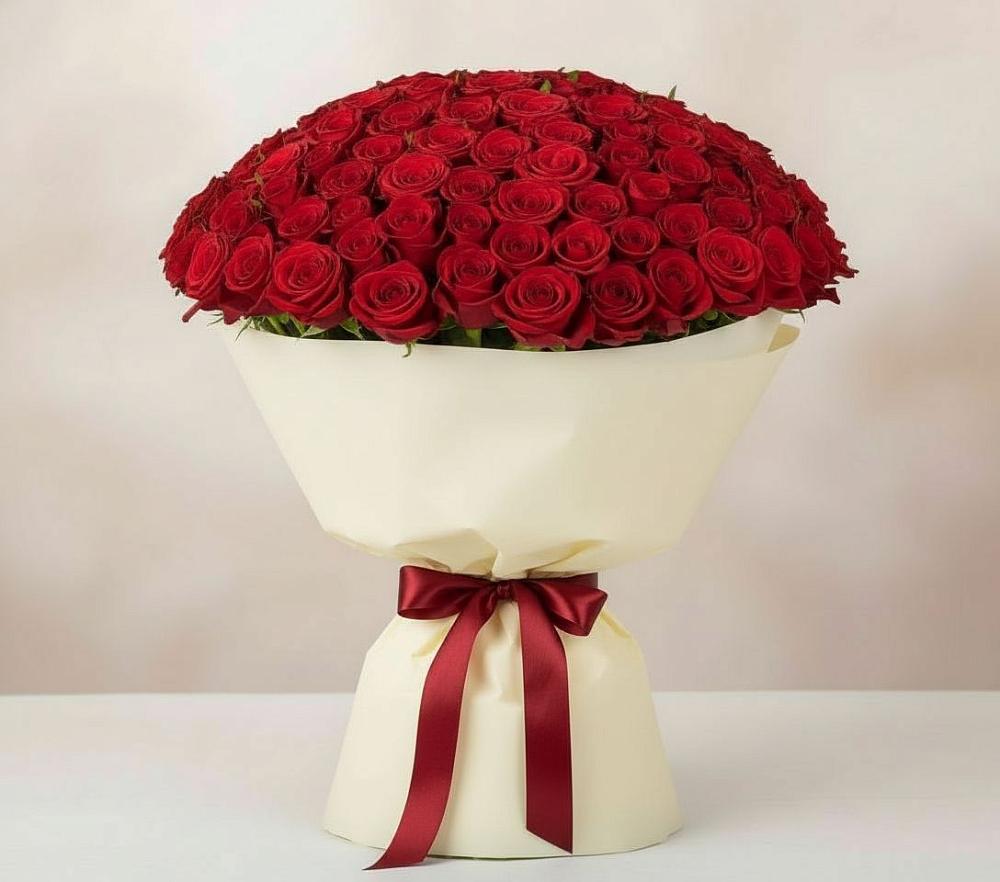 Букет 101 Красная роза Милано в Новофедоровке
