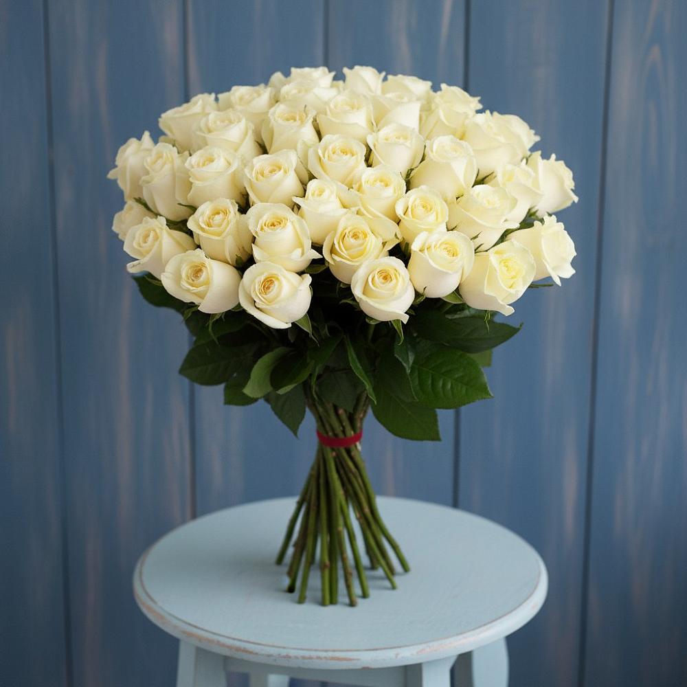 Букет 51 Белая роза Эдлесс Лав в Новофедоровке