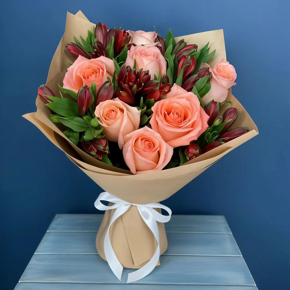 Букет цветов из: Розы и Альстромерии в Новофедоровке