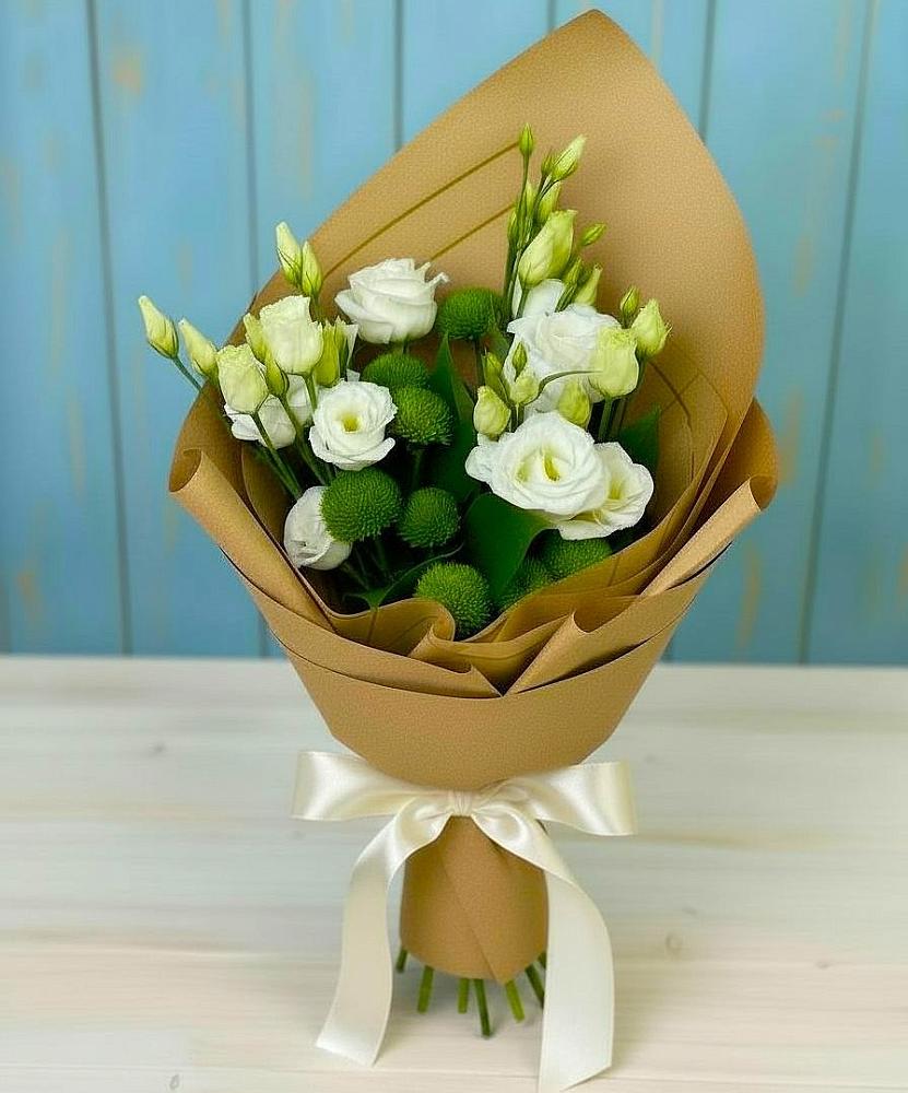 Букет цветов из: Хризантемы и Лизиантусы в Новофедоровке