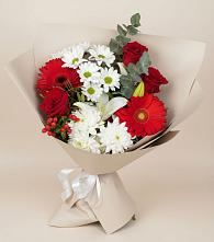 Букет цветов из:  Розы, Хризантемы, Герберы и Лилии в Новофедоровке