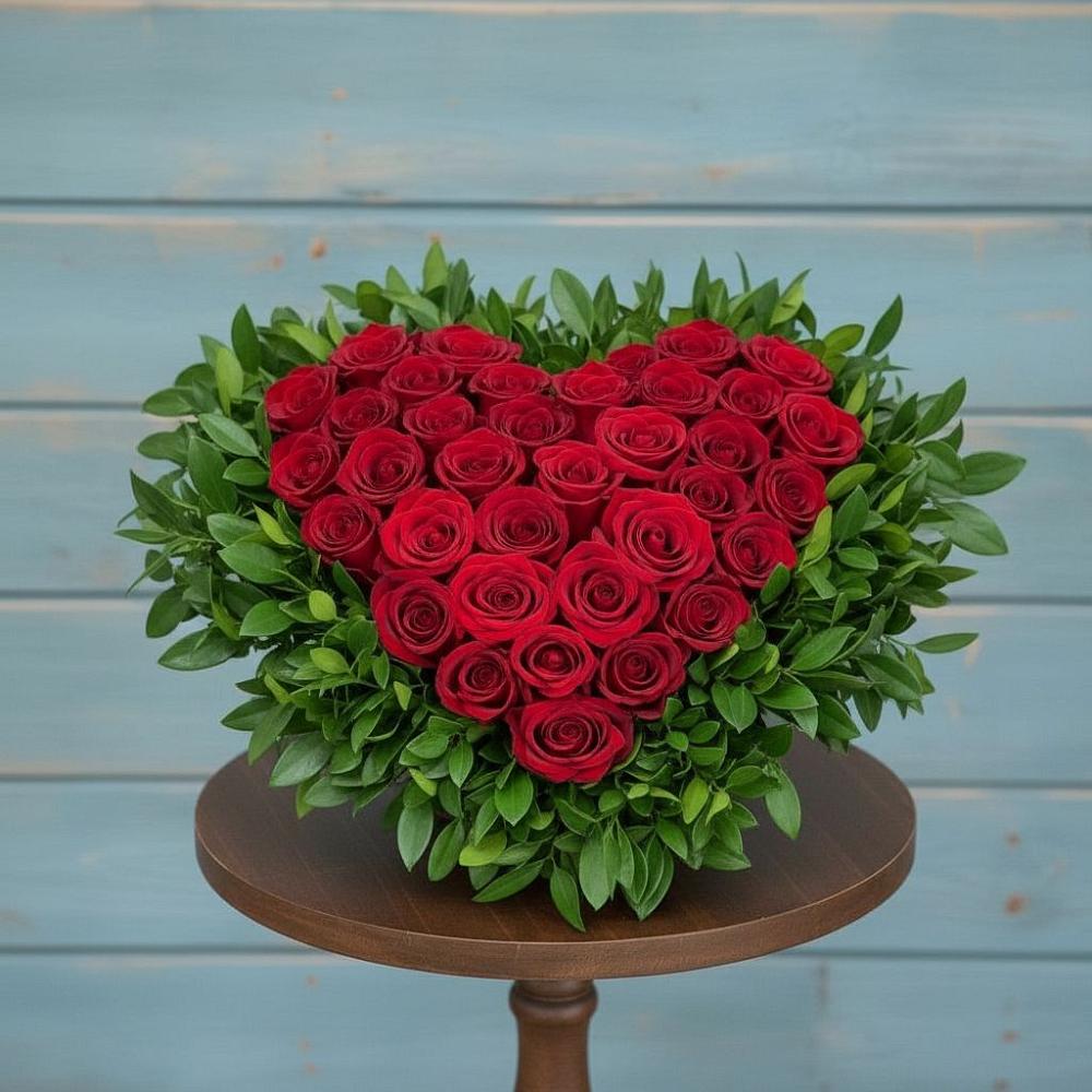 Цветочная композиция из Розы в виде сердца в Новофедоровке