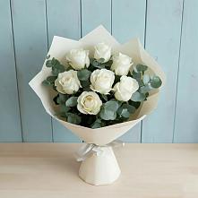 Букет Белые розы в Эвкалипте в Новофедоровке