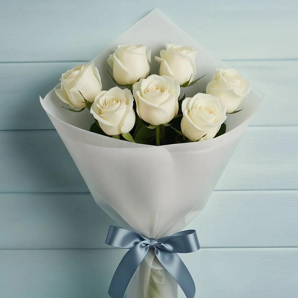 Букет 7 Белых роз Эдлесс Лав в Новофедоровке