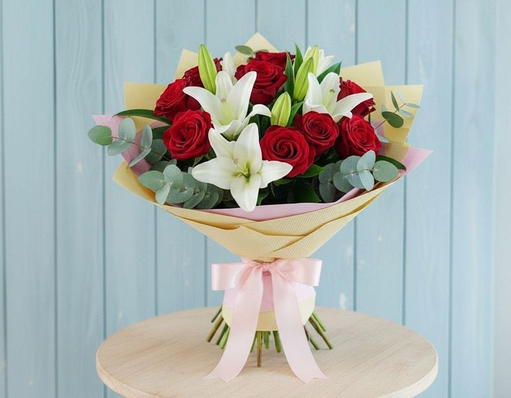 Букет цветов из: Лилии и Розы в Новофедоровке